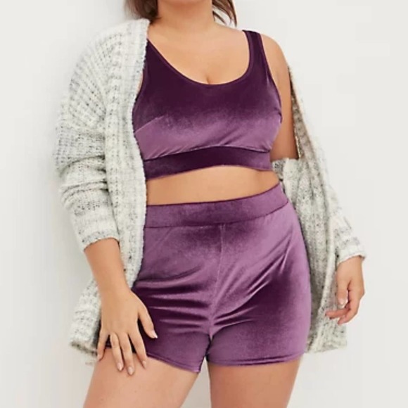 torrid Other - Torrid Lightly Padded Scoop Bralette Velour Purple & High Boyshort Panty 2X NWT